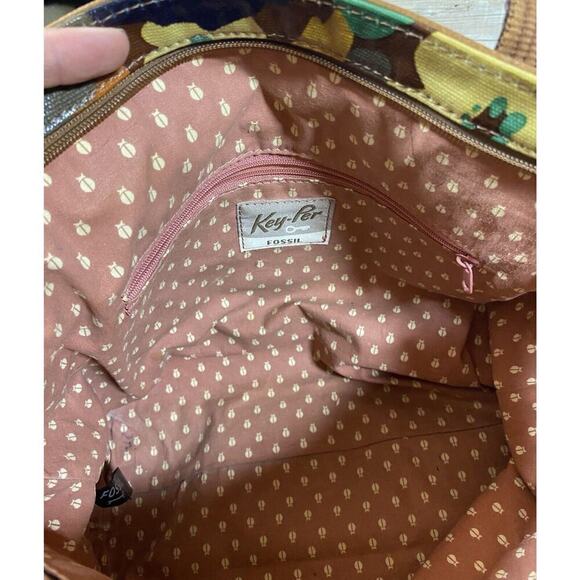 Fossil Purse Womens Medium Bag Floral Brown Leather Key Charms - Picture 9 of 16